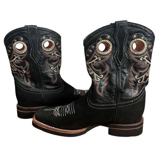 La Sierra Leather Square Toe Embroidered Western Boots Size 8 - Picture 5 of 14